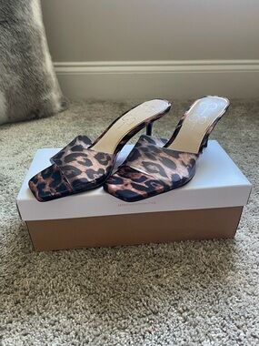 Jessica Simpson Leopard Print Slide Heels - Brown and Black